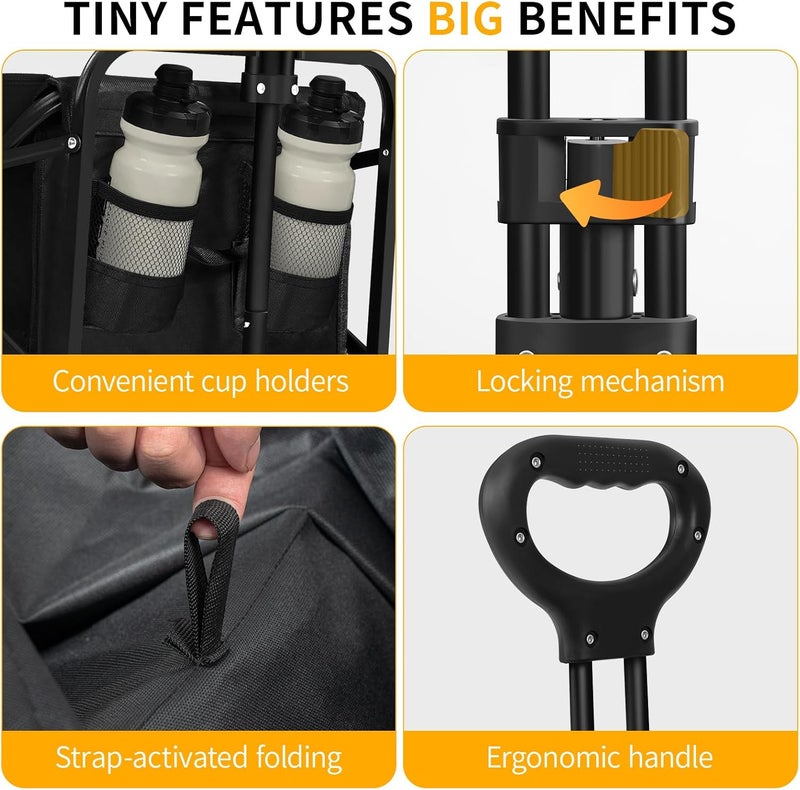 Eworld Wagons Carts Foldable with Wheels, Portable Utility Collapsible Wagon Cart 220lbs Capacity for Grocery, Sports, Garden, Beach, Shopping & Camping (Black) - Image 4